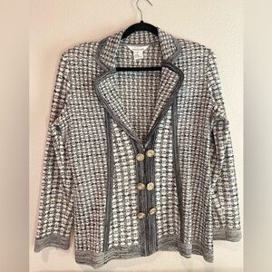 Exclusively Misook~Black & White~Knit Cardigan~Clasp Closure~Lapel Collar~Size M